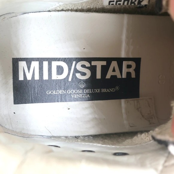 Golden Goose Mid Star Glitter Wing Tip Sneakers Black with Silver Star Size 38 - Picture 9 of 11